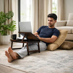 Laptop Table, Laptop Table on Bed, Foldable Bed Desk with Side Cup Holder, Portable Lap Tray for Study and Work (Honey Finish)