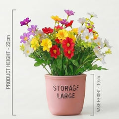 Dekorly Premium Artificial New Rose Flower with Pink Decorative Pot (Storage Large) – 22 cm Faux Flower Arrangement for Home Decor Living Room Bedroom Office Decor (1, Rose)