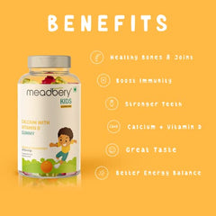 Meadbery Multivitamin Calcium Combo Gummy Bears Glutenfree Formula With Minerals And Vitamins B C D E B12 B6 For Kids Bone Health Growth Kids Bone Teeth Health 30+30 Tasty Gummies