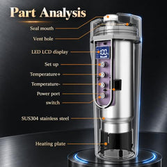 HASTHIP Car Electric Kettle 450ml 12/24V 150W 304 Stainless Steel | Water Heating, LCD Temperature Display, Leak-Proof Lid, Compact Vehicle Travel Use, Portable Design