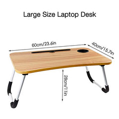 Foldable Bed Tray Lap Desk, Portable Lap Desk with Phone Slots Notebook Table Dorm Desk, Small Desk Folding Small Dormitory Table (Beige)