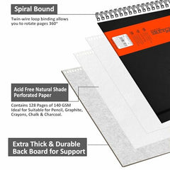 Anupam SketchO Sketch Book A4 Top Wiro Bound Drawing Book Acid Free Paper 140 GSM Professional-Grade Sheets or Artists, Professional (60 Sheets, 120 Pages)
