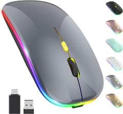 BUYFLUX LED Wireless Mouse, Slim Silent Mouse 2.4G Portable Mobile Optical Office Mouse with USB & Type-c Receiver, 3 Adjustable DPI Levels for Notebook, PC, Laptop, Computer (Black)