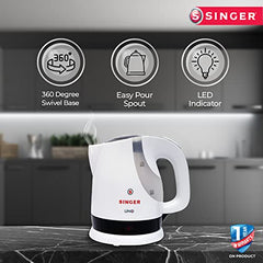 SINGER Cutie DX Electric Kettle 1350 Watts | 2 Years Warranty | 1.5 Liters | Quick Boil | Stainless Steel | Cool-Touch Handle and Lid | Auto Shut Off | Tea & Coffee, Instant Noodles, Rice, Soups