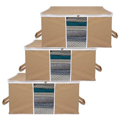 Kuber Industries Leheriya Design Underbed Storage Bag, Storage Organiser, Blanket Cover Set Of 3 (Royal Blue, Non-Woven), 65 x 47 x 33 Centimeters
