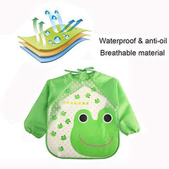 MOMISY Waterproof Smock Painting Apron for Kids Full Sleeve Feeding Bib for Babies Cartoon Animal Art for Infants Toddler Boys Girls (Green Frog)