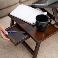 Laptop Table, Laptop Table on Bed, Foldable Bed Desk with Side Cup Holder, Portable Lap Tray for Study and Work (Honey Finish)