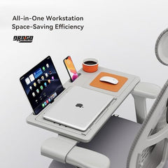 DROGO Bold Posture Ergonomic Office Chair for Work from Home with Adaptive Lumbar Support, Laptop Tray, 4D Armrest, Recline, Adjustable Height & Headrest, High Back Computer Chair With Footrest (Grey)