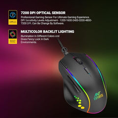Ant Esports GM320 RGB Wired Gaming Mouse, 12800 DPI Optical Sensor, 8 Programmable Buttons with Rapid Fire, Ergonomic Design, RGB Lighting, Braided Cable, USB Gaming Mouse for PC, Laptop (Black)