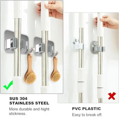 Dargoba Broom Holder Wall Mounted, Mop Holder for Wall, Broom Stick Holder Mounted Stand, Storage Broomstick Brush Mount Organizer with Hanger Hooks (5 Slot 6 Hooks)- Grey, Polypropylene