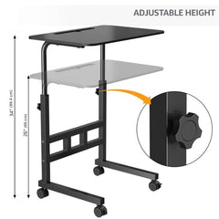 APPUCOCO Height Adjustable Trolly Portable Table with Wheels, Multipurpose Movable Table for Laptop, Work from Home - Black