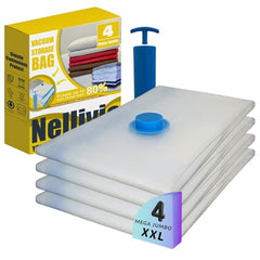 25 Pack Vacuum Storage Bags, Compression Space Saver Bags for Comforters, Blankets and Clothes, Durable Seal, Puncture Resistant, Safe Poly Material, Preserves and Protects, Hand Pump Included