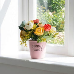 Dekorly Premium Artificial New Rose Flower with Pink Decorative Pot (Storage Large) – 22 cm Faux Flower Arrangement for Home Decor Living Room Bedroom Office Decor (1, Rose)