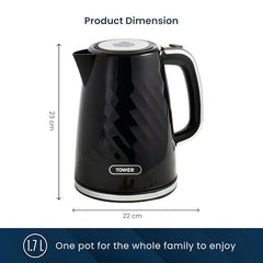 Tower Electric Kettle 1.7L Metal Body Auto Shut-Off 360° Base Blue | 1.7L capacity, 1350W rapid boil, full metal body, auto shut-off and boil-dry protection, 360-degree swivel power base