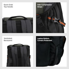 HARISSONS RHINO Laptop Backpack | 30L | Fits 15.6” Laptop | 420D PU-Coated Polyester & Vegan Leather | Office, Commute & Travel | Laptop Protection, Trolley Sleeve, Organizer (Grey)