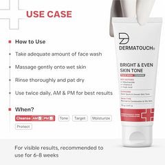 DERMATOUCH Bright & Even Tone Face Wash with Niacinamide, Vitamin E and Kojic Acid | For Tan, Pigmentation Dark Spots & Uneven Skin Tone | Oil Control | Dermatologist Tested | For Men & Women | 30g