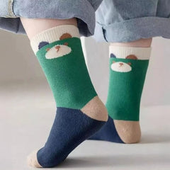 MOMISY 5 Pairs Baby kids Girl Boys Toddlers Infant Children Cotton Stretch Ankle Socks (IN, Age, 3 Year, 5 Years, Navy Green Bear)