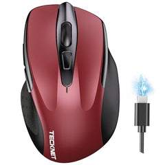 TECKNET Wireless Mouse, BT 5.0/2.4G, Rechargeable 6-DPI Silent, Grey