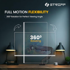 STRIFF Single Monitor Stand with Full Motion Arm | 360° Rotation & Height Adjustable Desk Table Mount | Universal VESA Bracket with C-Clamp | Fits 13–32 Inch Computer/LCD Screens | Holds 4.4–19.8 lbs