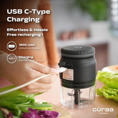 CΓRAA Chopper Electric for Kitchen | ChopLab Neo USB Vegetable Chopper for Kitchen Use by Chef Sanjyot Keer | Rechargeable Chopper with Stainless Steel Blades, 250ml, Beige