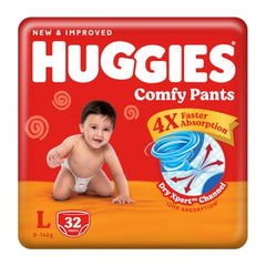 Huggies Comfy Pants Baby Diaper, Large (L) Size (9-14 Kgs), Pack of 192 (96 count, Pack of 2)