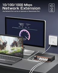 FEDUS Nextport-8000, 8 Port Gigabit Ethernet Switch 1000Mbps, High-Speed Network Splitter & LAN Hub, Plug & Play, Fanless, Desktop Switch for PC, Internet Cable, Laptop, Gaming, Router, NAS, CCTV, TV