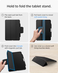Spigen Flip case for iPad Air 11 inch M4 (2026), iPad Air 11 inch M3/M2 (2025-2024), 10.9 inch 5th/4th Gen (2022/2020), Trifold, Pencil Holder, Full Cover(Liquid Air Folio) - Black