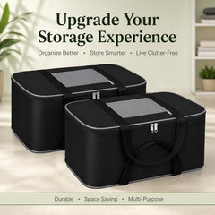 DALUCI Underbed Storage Bags for Clothes Pack of 4 Large Moisture Proof Organizer with Zipper Non Woven Foldable Storage Bag for Blanket Saree Wardrobe 54 x 46 x 26 cm (Black & Red - Large, 4 Pack)