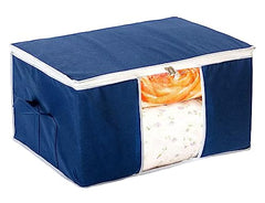 Kuber Industries Leheriya Design Underbed Storage Bag, Storage Organiser, Blanket Cover Set Of 3 (Royal Blue, Non-Woven), 65 x 47 x 33 Centimeters