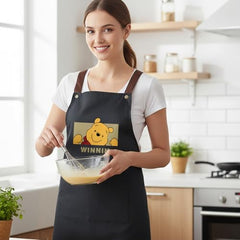MOMISY Kitchen Apron with Front Pocket – Cute Cartoon Cooking Apron (Black)