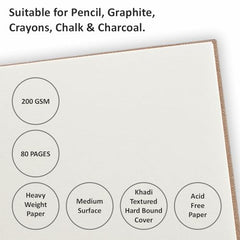 Anupam Sketche Khadi (Cover) Hardcover Sketch Book Square | 40 Sheets / 80 Pages | 200 GSM Acid-Free Cartridge Paper | Good for Marker Watercolor, Alcohol Markers, Acrylic, Ink, Oil Pastel, Pencil