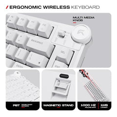 CYBEART Nighthawk 75 Wireless Mechanical Keyboard, 81 Keys with Multimedia Knob, Tri-Mode Bluetooth 5.1/2.4GHz/Wired, Hot-Swappable, RGB Backlit, Linear Switches, PBT Keycaps, 4000mAh Battery
