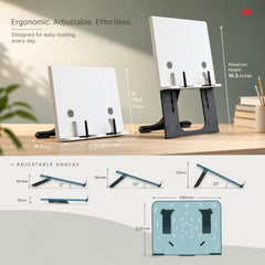 EasyRead Plus Book Stand for Table & Laptop Stand Combo, Adjustable Book Holder with 6 Height Levels, Foldable Ergonomic Laptop Stand for Hands-Free Reading, Study & Work Setup