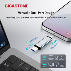 Gigastone Duo Go USB-A+C 2TB (4-Pack) Dual External Portable SSD 1,050MB/s Glossy Surface, Supports Apple 4K 60fps ProRes HDR Video Recording USB3.2 Gen 2 for iPhone 16 PS5 Mac iPad Laptop Android
