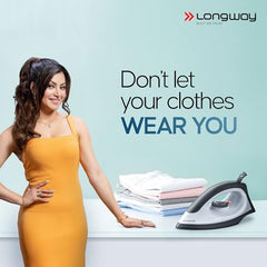 Longway Kwid Light Weight Non-Stick Teflon Coated Dry Iron, Electric Iron for Clothes | 2 Years Warranty (1100 Watt, Black)