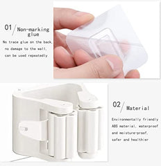 Rifrpha Pack of 4 Broom Holder Wall Self-Adhesive Mop Holder No Drilling Broom Holder Self-Adhesive Mop Holder Holder for Kitchens, Bathrooms (White)