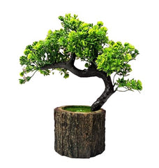 Dekorly Small Artificial Bonsai Tree Fake Plant Potted House Plants Japanese Pine Bonsai Plant Faux Bonsai for Home Indoor Decoration Office (Wooden Potted Plants, Design-G)