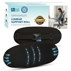 BackGood Orthopedic Lumbar Support Roll | 5-Year Warranty | Premium High-Density Foam Back Cushion | for Lower Back Pain, Sciatica, and Spinal Alignment Reliefs | for Office Chair and Car Seat