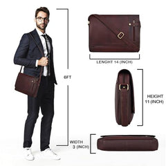 WildHorn Genuine Leather Laptop Messenger Bag for Men | Stylish Office Bag with a Padded Laptop Compartment & Adjustable Strap | Designed to Fit Laptops up to 14 Inches | Backed by a 1-Year Warranty