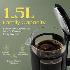 Tesora 1.8L Electric Kettle, 1500W,Stainless Steel Interior, 12 Recipe Book | Electric Water Boiler, Tea Maker, 1500W Fast Boiling, Cool-Touch Body, 360° Base, Auto Shut-Off, Boil-Dry Protection