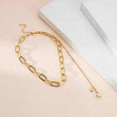 SYGA Metal Punk Style Acrylic Chain Buckle Fashion Necklace Jewellery For Women, Engagement, Gift, Party -Golden