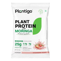Plantigo Plant Protein Powder with Moringa Superfood | 25g Protein, 5g BCAA, 2.5g Leucine, Digestive Enzymes | 3rd Party Lab Tested | Lush Mango Flavor - Travel Pouch