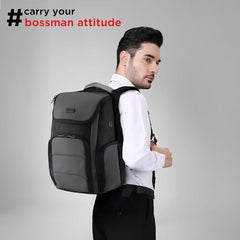 HARISSONS Teknos Business Travel Laptop Backpack | 35L | Fits 15.6” Laptop | 900D PU-Coated Polyester & Vegan Leather | Work, Travel & Commute | USB Port, Anti-Theft Pocket, Rain Cover (Black)