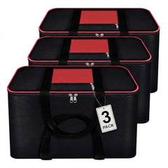 CluttrEase Large Underbed Storage Bags, Moisture-Proof Nylon Storage Bags With Zippered Closure & Handle for Clothes, Blankets, Bedsheets & Pillows (52 x 45 x 26 cm), Red & Black (4 Pack)