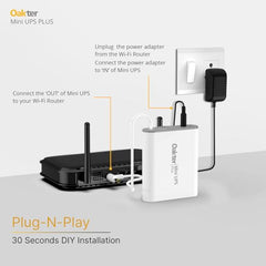 Oakter Mini UPS Basic for WiFi Router Broadband Modem | Supports 12V-2A Routers. Backup Upto 3 Hours | WiFi Router UPS Power Backup During Power Cuts| Current Surge & Deep Discharge Protection