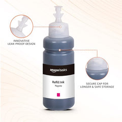 Amazon Basics Compatible Ink Refill Kit for Epson L130,L360,L380,L361,L565,L210,L220,L310,L350,L355,L365,L385,L405,L455 and L485 Printers | Vivid Color Matching Multi-Color Pack(C/M/Y/Bk - 70g x 4)
