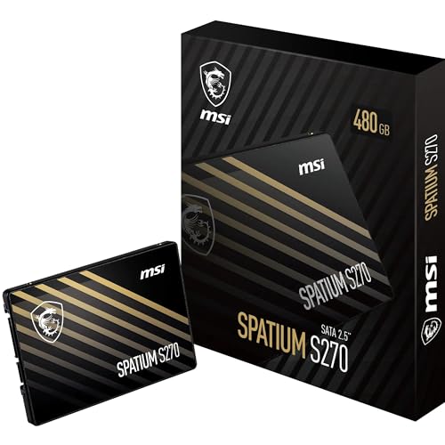 MSI SSD SPATIUM S270 SATA 2.5” 480GB – SATA 2.5" Internal Solid State Drive, Up to 500MB/s Read & 450MB/s Write, 3D NAND Flash, PHISON S11 Controller, Built‑in Data Security Features– 5‑Year Warranty
