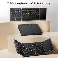 atdaraz Foldable Keyboard B089T 3 Folded Touchpad Function 64 Keys Portable Type C Charging Magnetic Closure Computer Keyboard Black