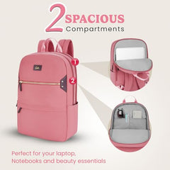 Genie Miami Laptop Backpack for Women (16 Inches) | Modern Office, College & Travel Laptop Backpack | Padded Laptop Sleeve | Rose