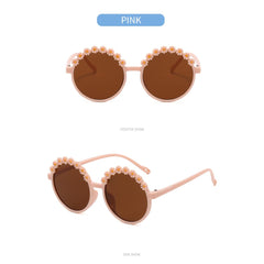 SYGA Children's Cute Flower Mirror Retro Round Fashionable UV - Protection Sunglasses 4 to15 years old Kids (Blue)